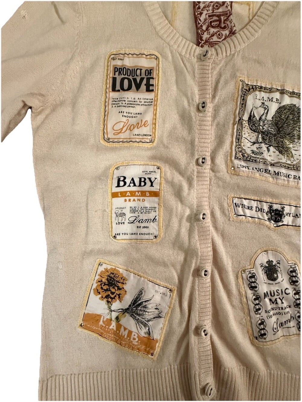 L.A.M.B. Gwen Stefani Vintage Y2K Spring Collection 2009 Patchwork Cardigan XS - Picture 4 of 9